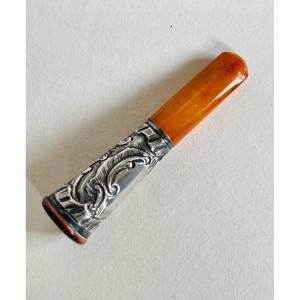 Cigar Holders In Amber And Silver 